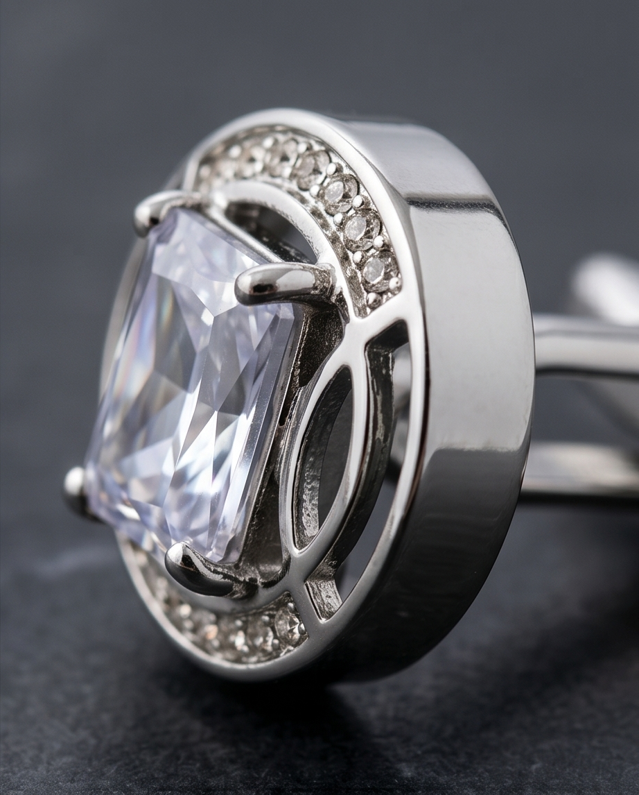 Sky Blue Crystal & Diamond Accent Cufflinks