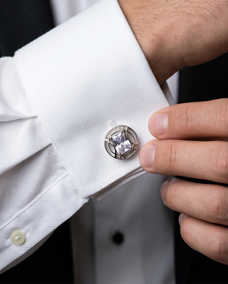 Sky Blue Crystal & Diamond Accent Cufflinks