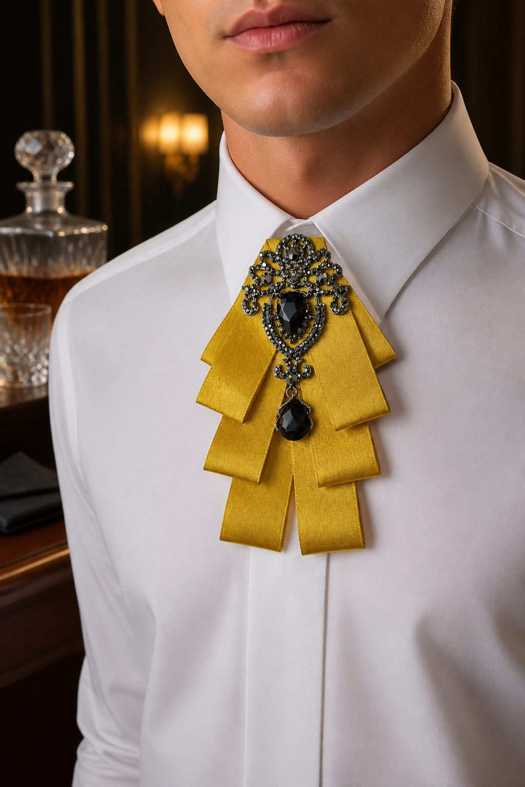 Luxurious Golden & Black Gemstone Bow Tie