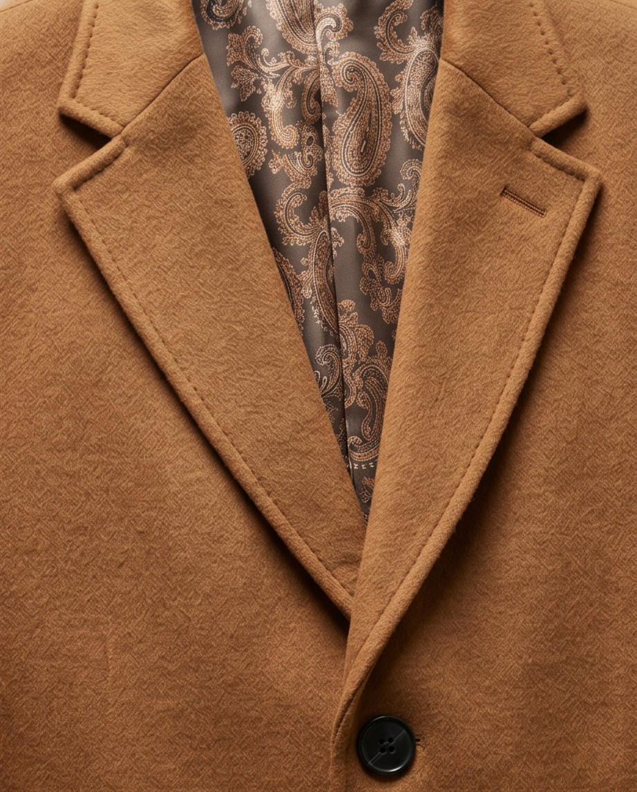 Classic Camel Wool-Blend Overcoat with Single Back Vent