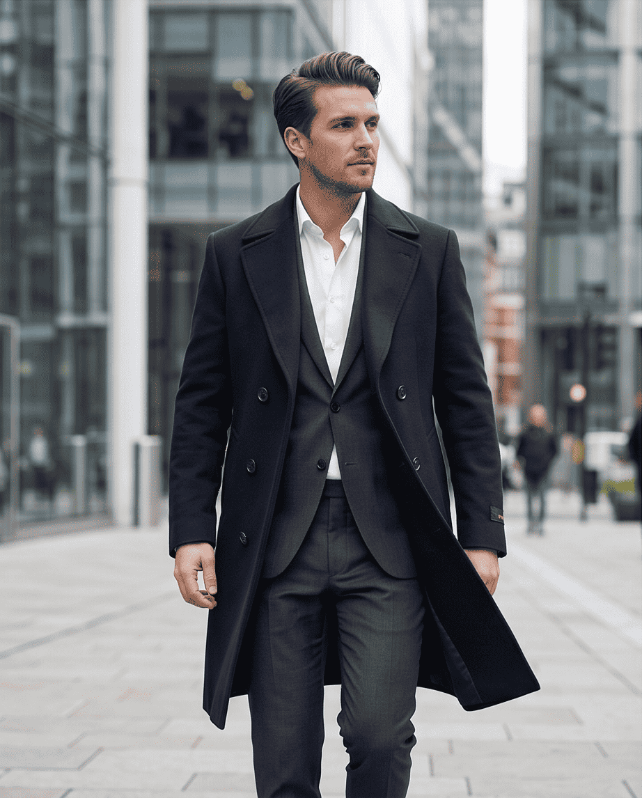 Classic Double-Breasted Wool Blend Overcoat