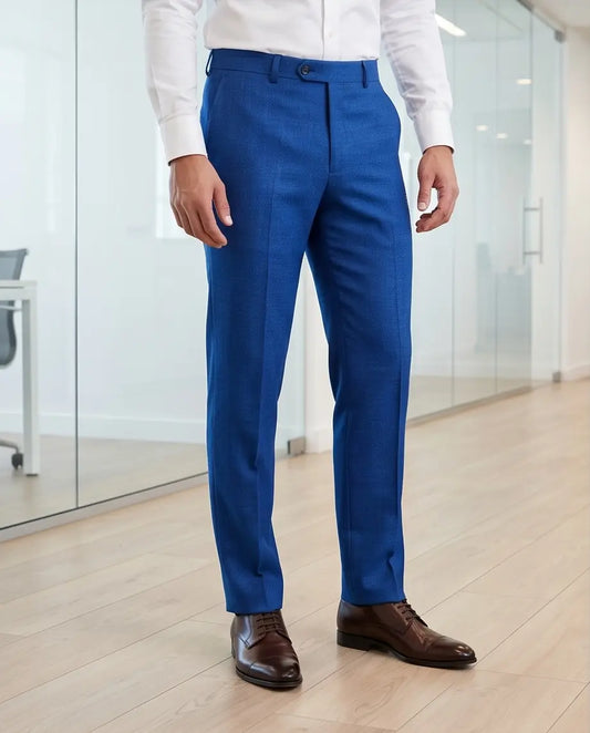 Cobalt Blue Tailored Wool Blend Trousers