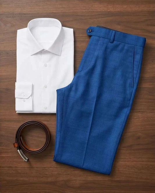 Cobalt Blue Tailored Wool Blend Trousers