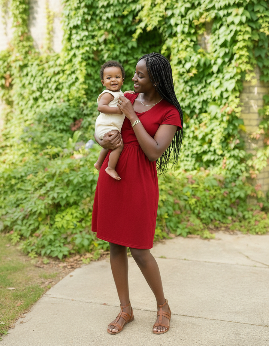 Burgundy Red Cotton Breastfeeding Dress