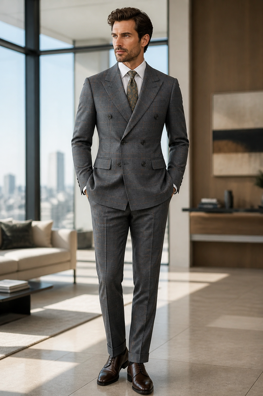 Charcoal Blue Glen Check Double-Breasted Suit