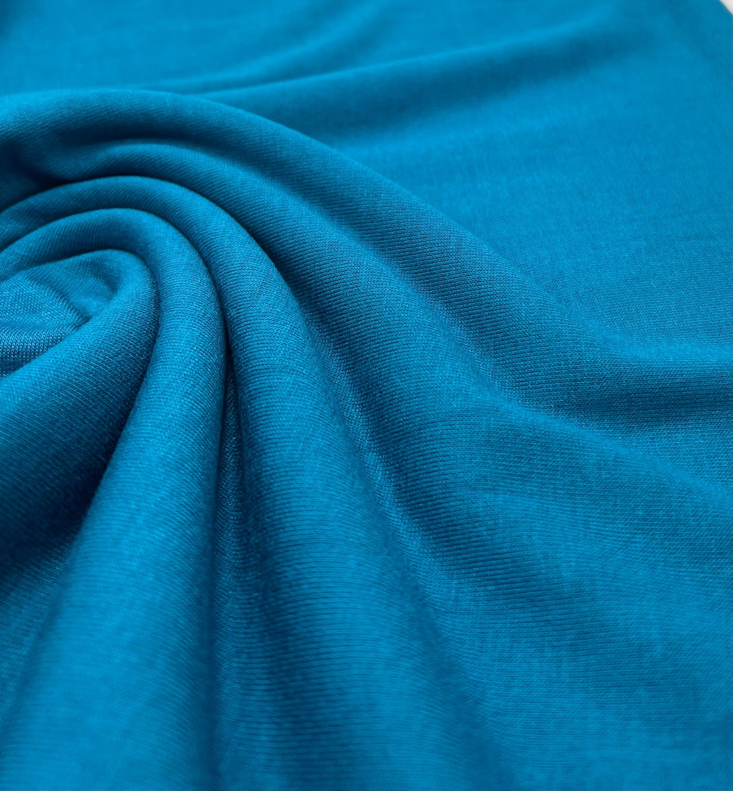 Plain Teal Blue Viscose Elastane Fabric 4 Way Stretch Jersey