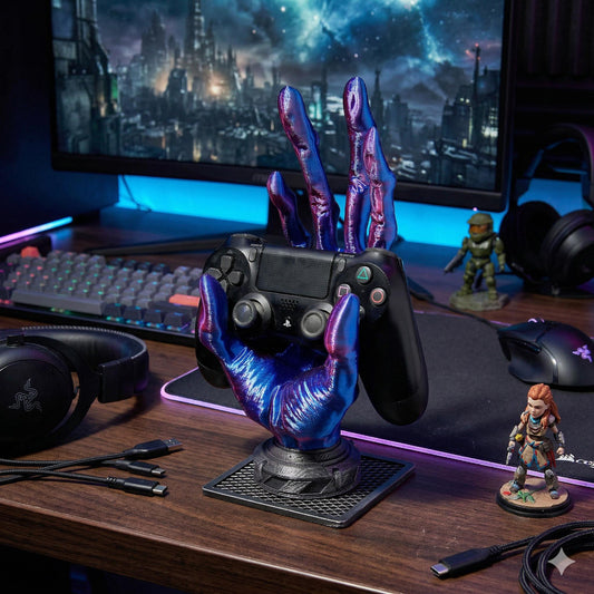 Creepy Hand Controller Stand – Iridescent Blue/Purple Chameleon Gamer Desk Decor