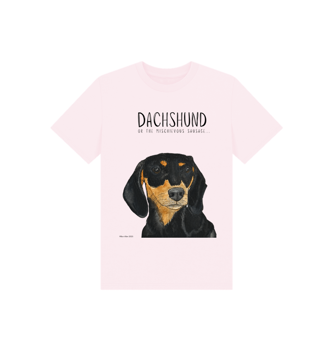 Mischievous Black & Tan Hot Dog Kids' T-Shirt – Small Pup, Big Attitude!