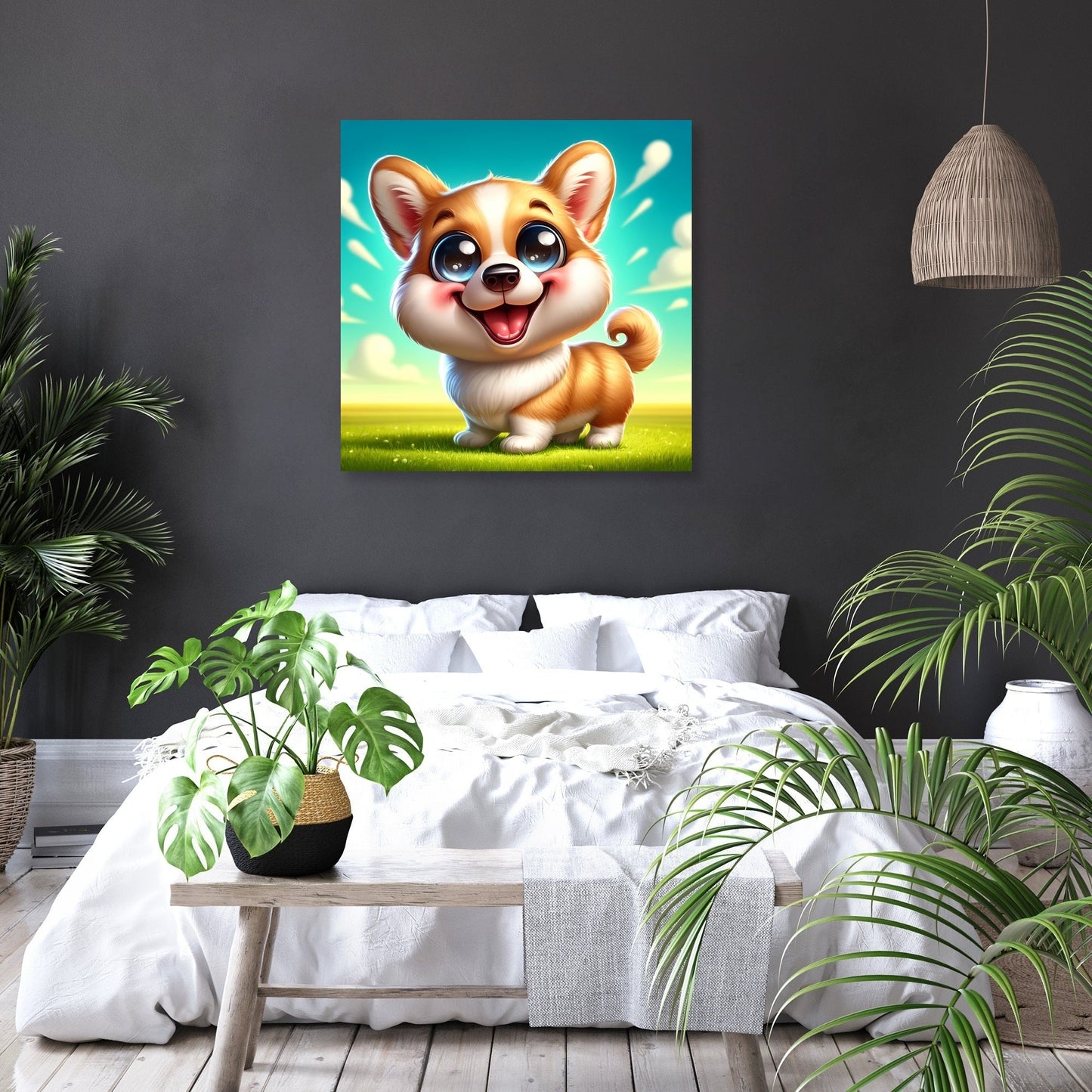 Cheerful Corgi Caricature Canvas