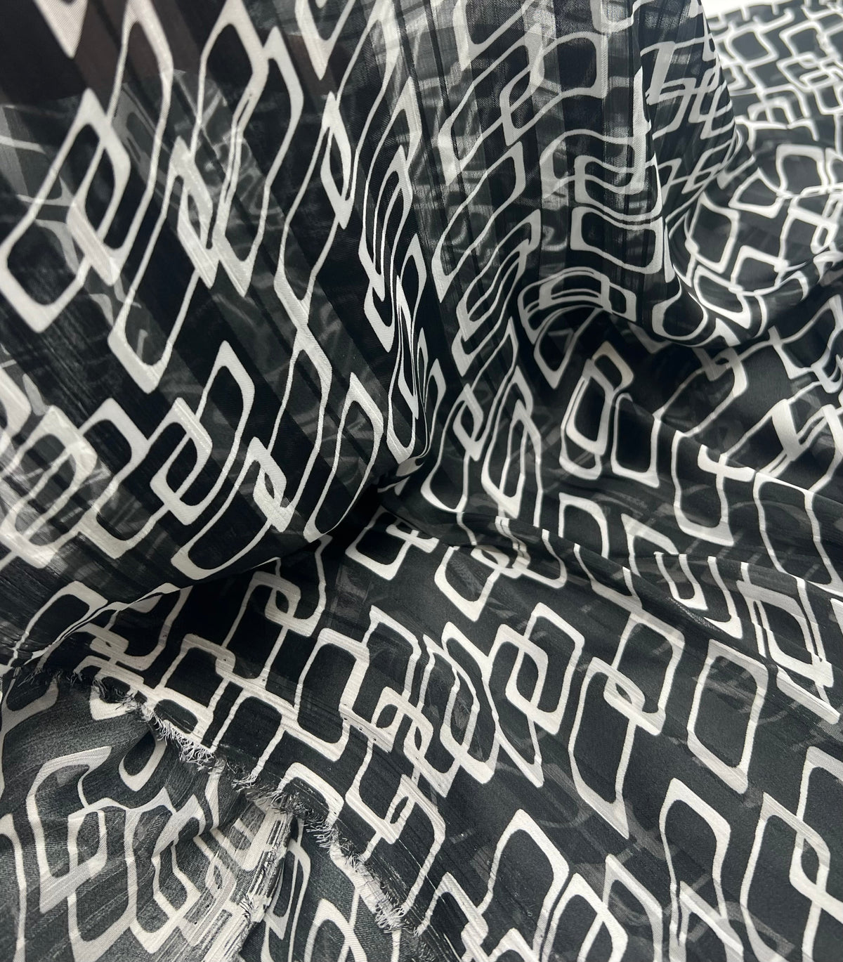 Black White Rectangles Printed Chiffon Dress Fabric