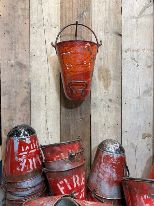 Vintage Galvanised Hanging Fire Bucket Hanging Basket / Plant Pot Planter Pail A