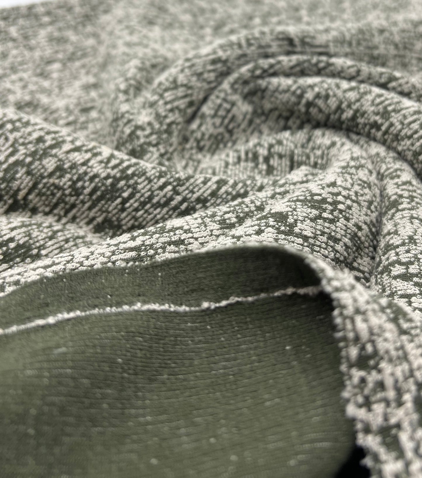 Khaki White Slubbed Knit Textured Stretch Fabric