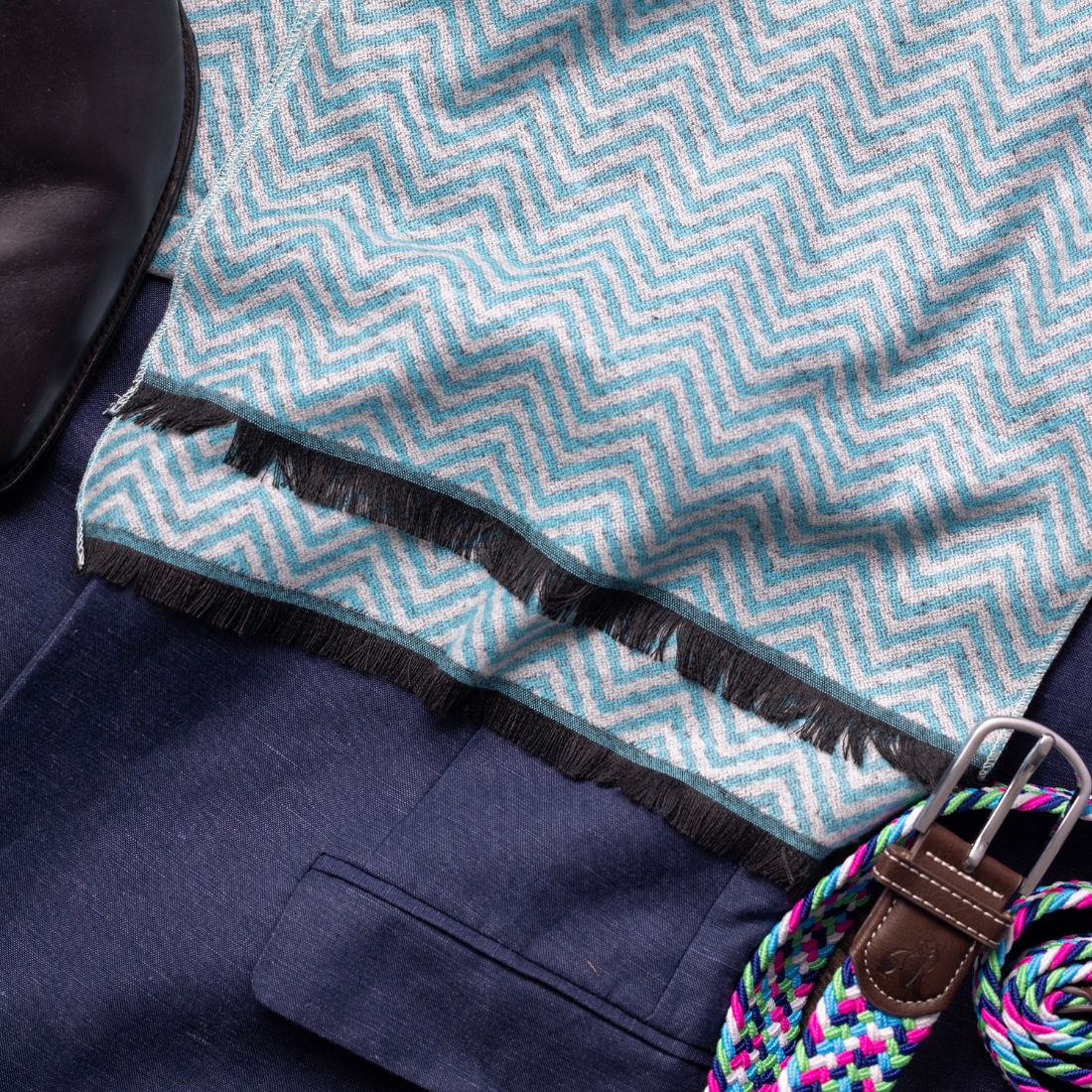 Light Blue Herringbone Bamboo Scarf