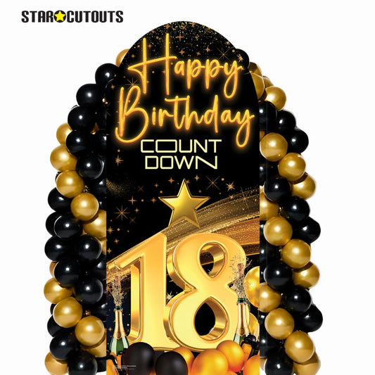 SC4617 Happy Birthday Black Gold Countdown 18 Backdrop Sailboard Cardboard Cut Out Height 185cm