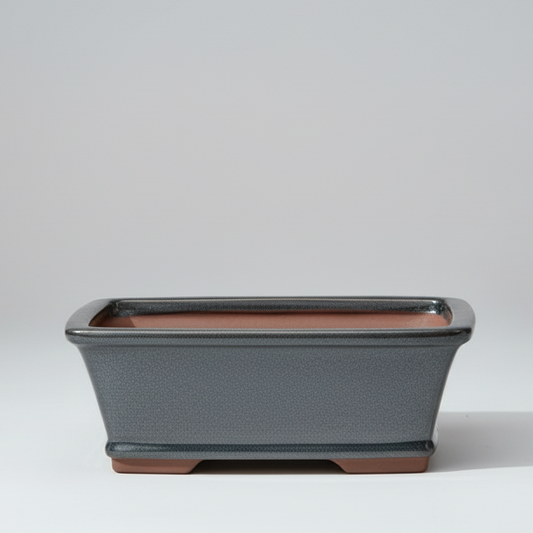 18cm Glazed Bonsai Pot | Rectangle | 18cm x 14cm x 6cm | Silver
