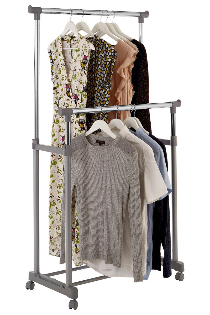 Ralesi Grey And Chrome Finish Double Clothes Hanging Rail With Wheels