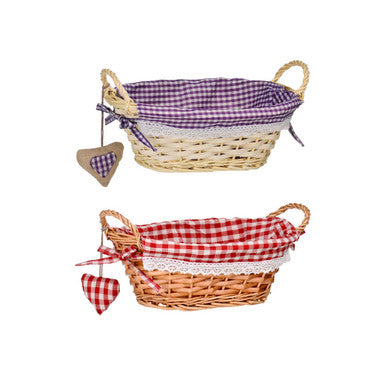Orla Willow Bread Basket with Purple Gingham Lining