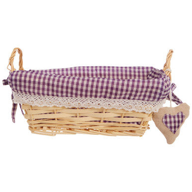 Orla Purple Gingham Lining Small Rectangular Willow Bread Basket