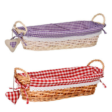 Orla Purple Gingham Lining Oblong Willow Bread Basket