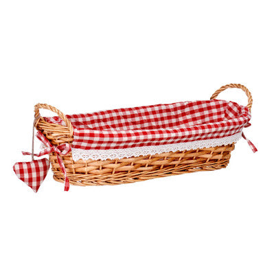 Red Gingham Lining Oblong Willow Bread Basket | Orla