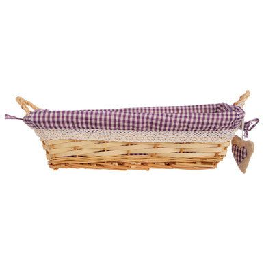 Purple Gingham Lining Large Rectangular Willow Bread Basket | Orla
