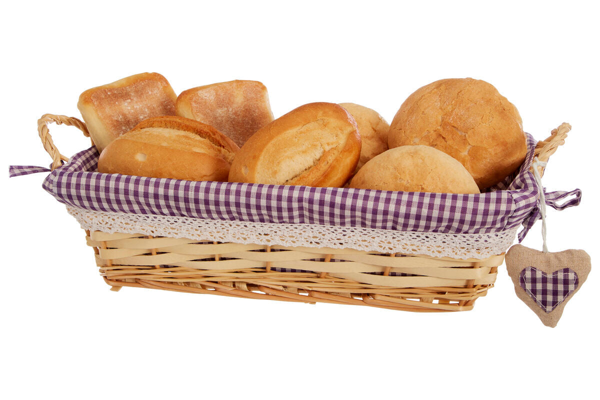 Orla Purple Gingham Lining Large Rectangular Willow Bread Basket