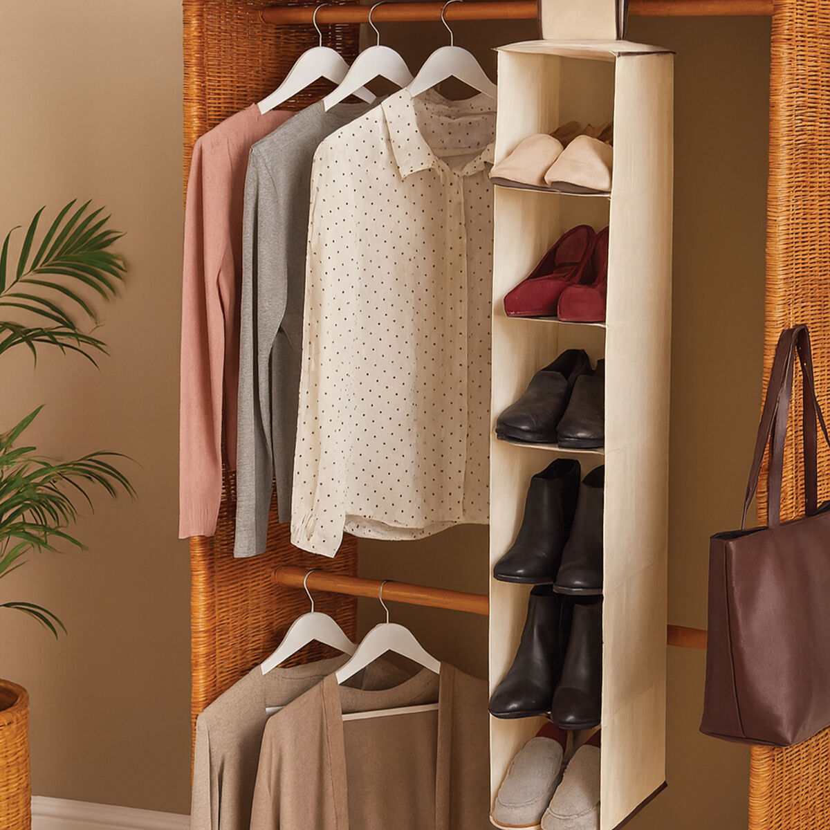 Verti 6 Section Cream Hanging Shoe Organiser