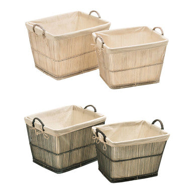 Rustic Rattan/Bamboo White Washed Set Of 2 Storage Baskets