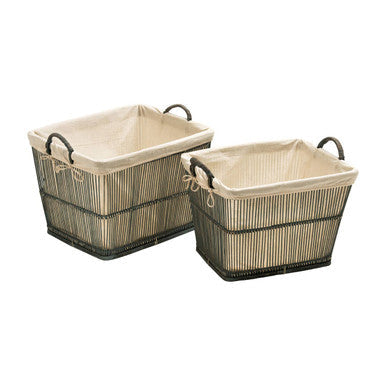 Rustic Rattan/Bamboo Grey Washed Set Of 2 Storage Baskets