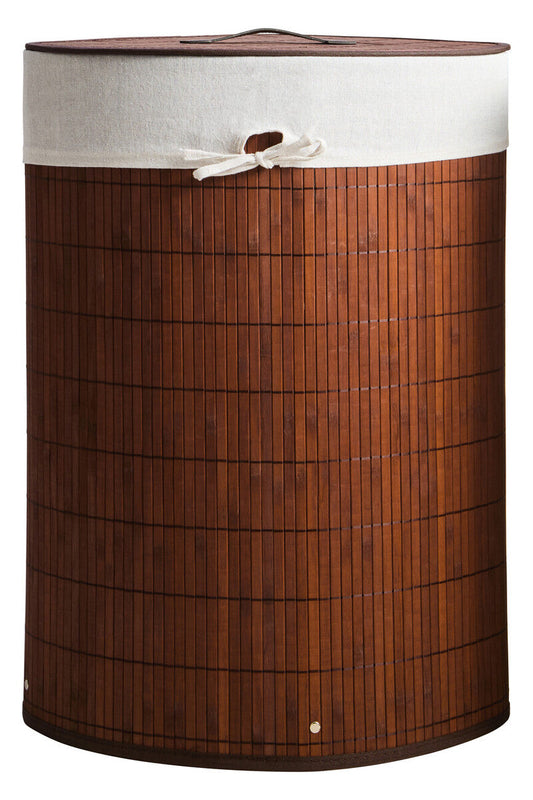 Kankyo Dark Brown Bamboo Corner Laundry Hamper