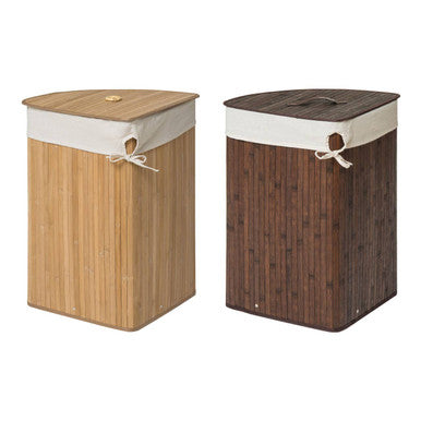Kankyo Dark Brown Bamboo Corner Laundry Hamper