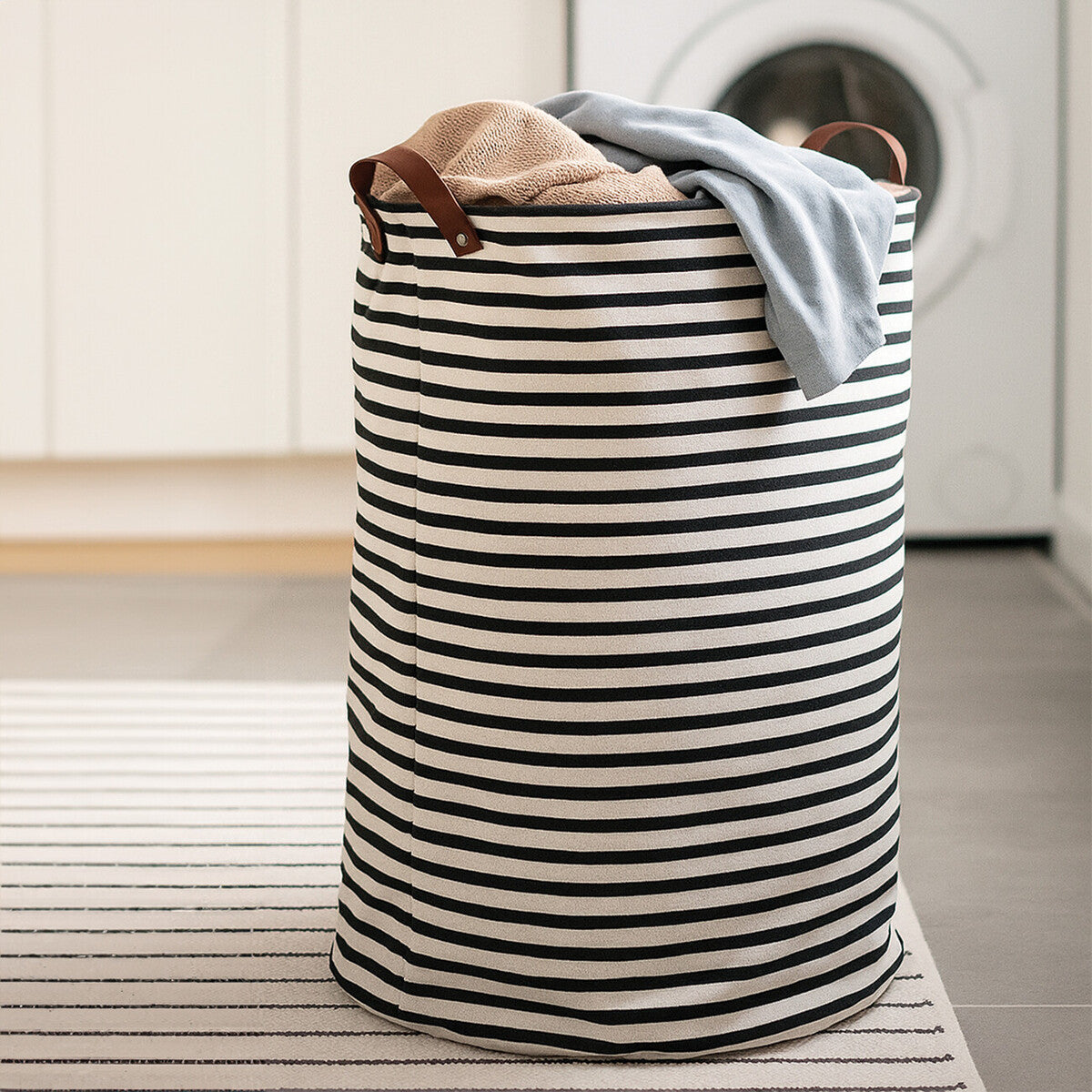 Black and Natural Laundry Bag | Stripe