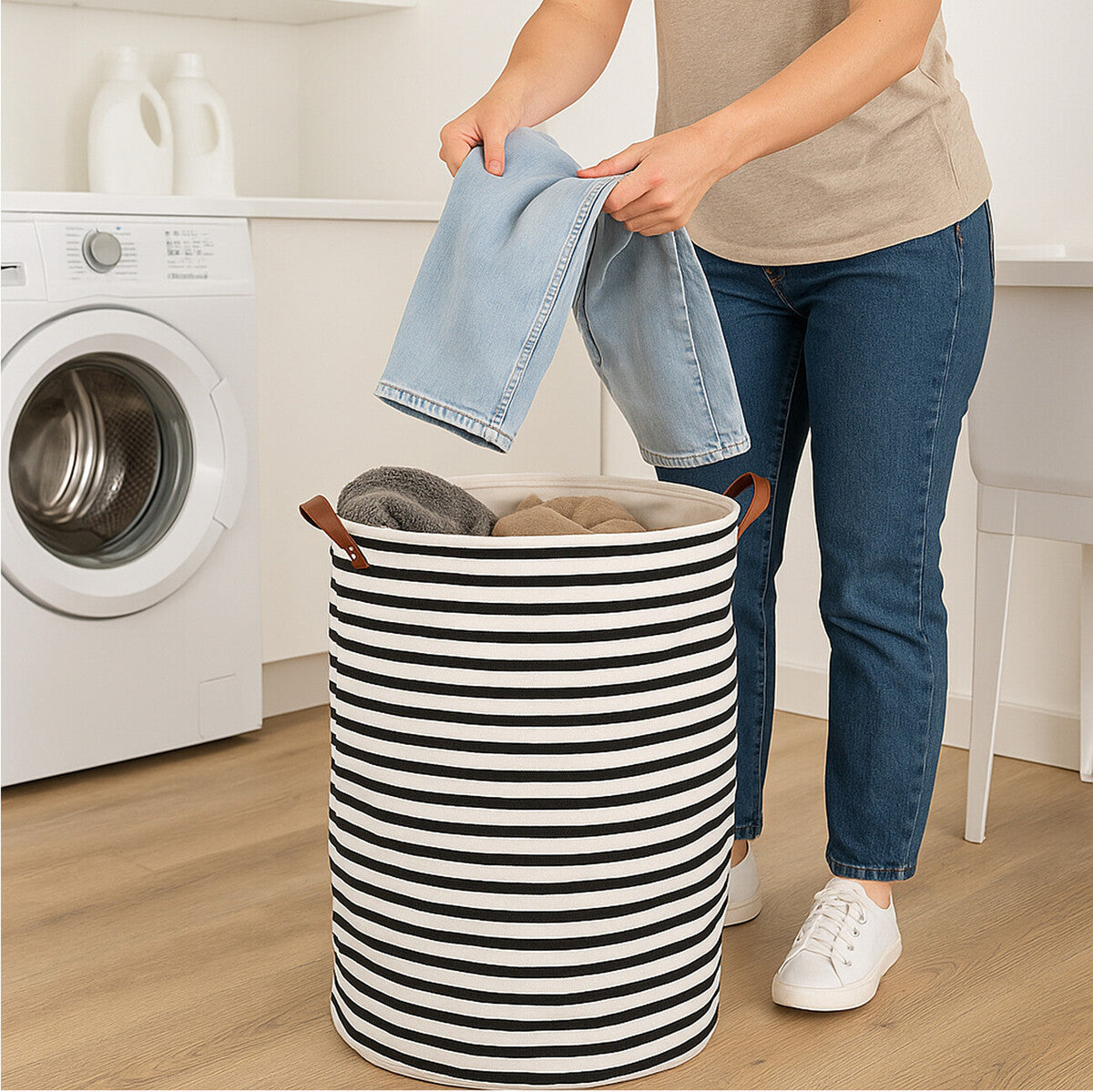 Black and Natural Laundry Bag | Stripe