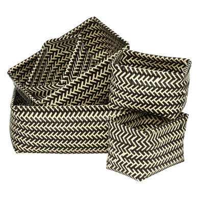 Set of Five Black and White Woven Storage Baskets | Nautical