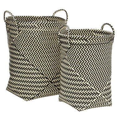 Set Of Two Black And White Woven Storage
