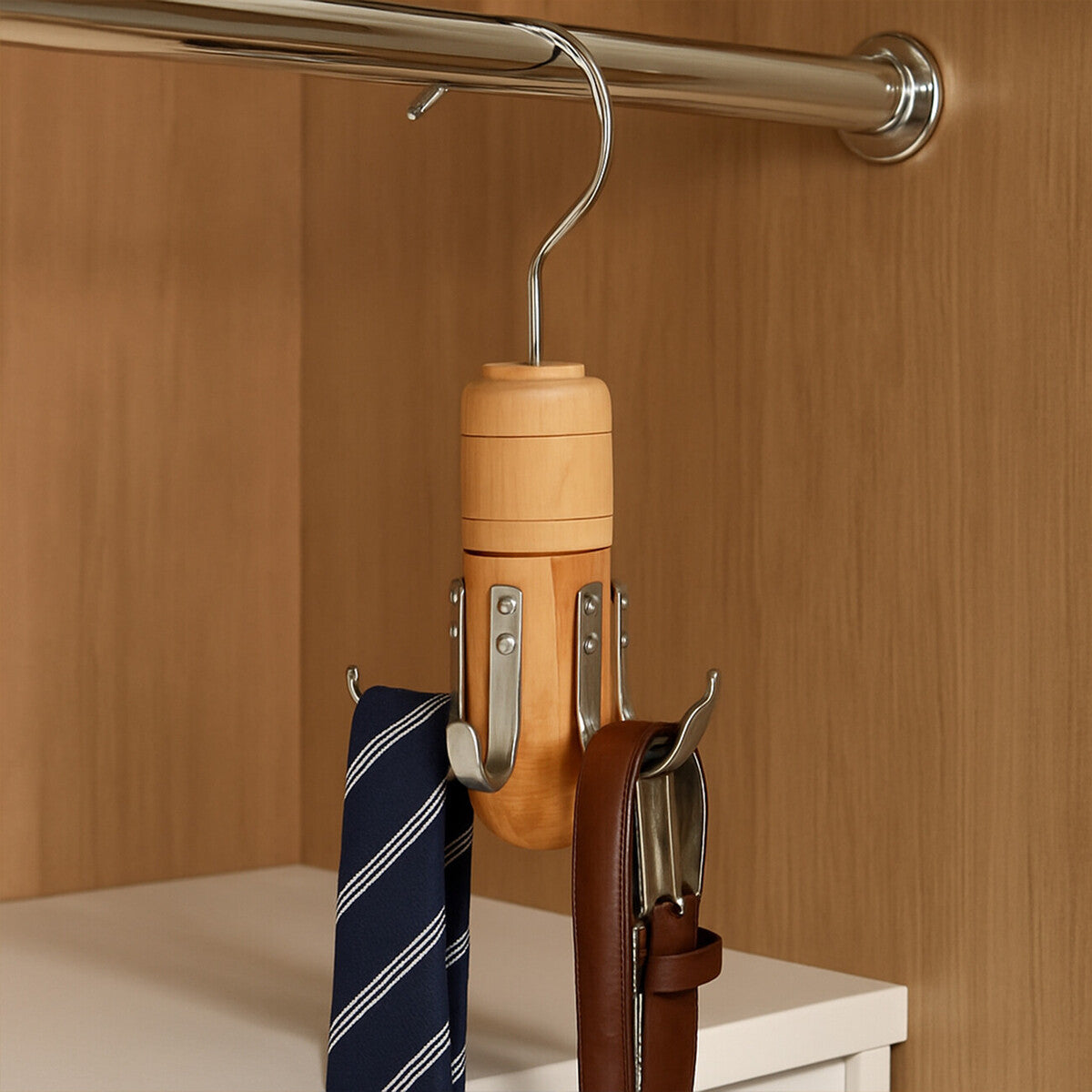 The Dandy Sparrow Cedar Wood 6 Hook Tie And Belt Hanger