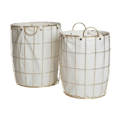 Harga Set Of Two Round Gold Wire Laundry Baskets