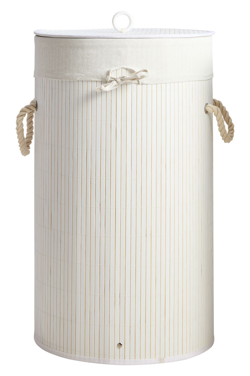 Round White Bamboo Laundry Hamper | Kankyo