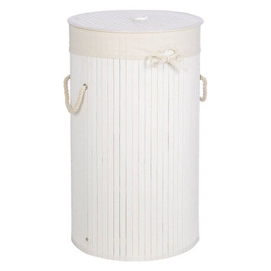 Round White Bamboo Laundry Hamper | Kankyo