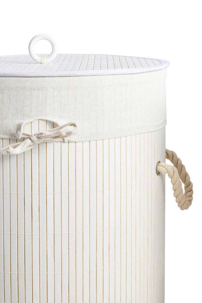 Round White Bamboo Laundry Hamper | Kankyo