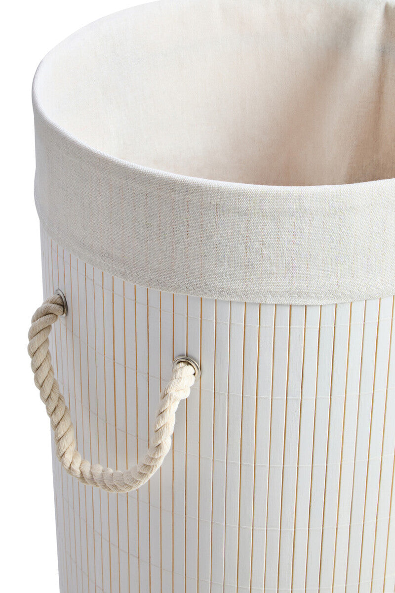 Round White Bamboo Laundry Hamper | Kankyo