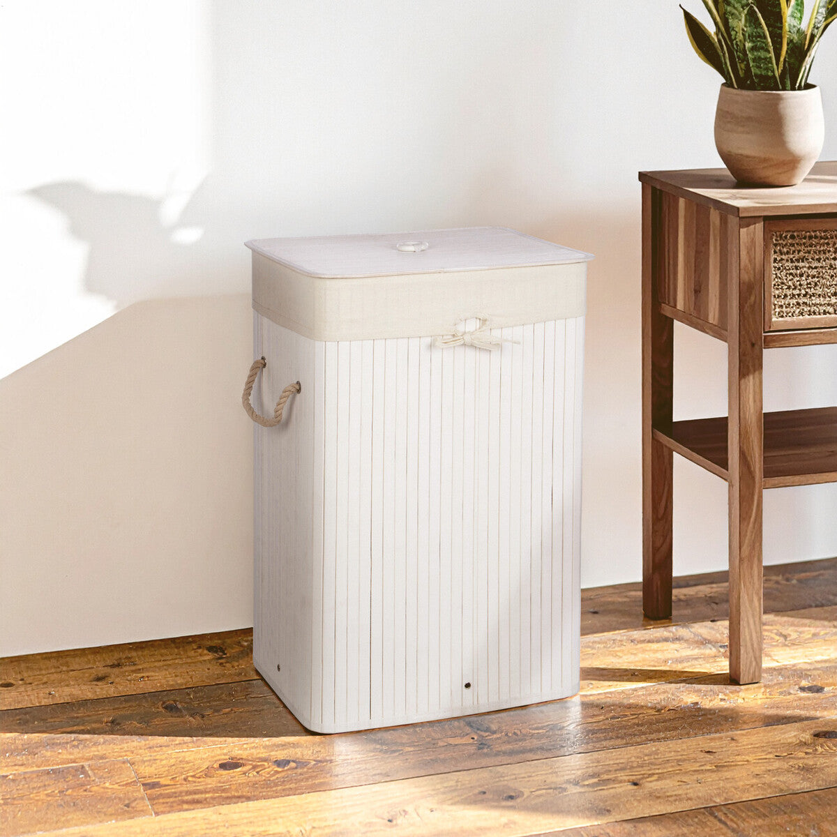 Kankyo White Bamboo Laundry Hamper