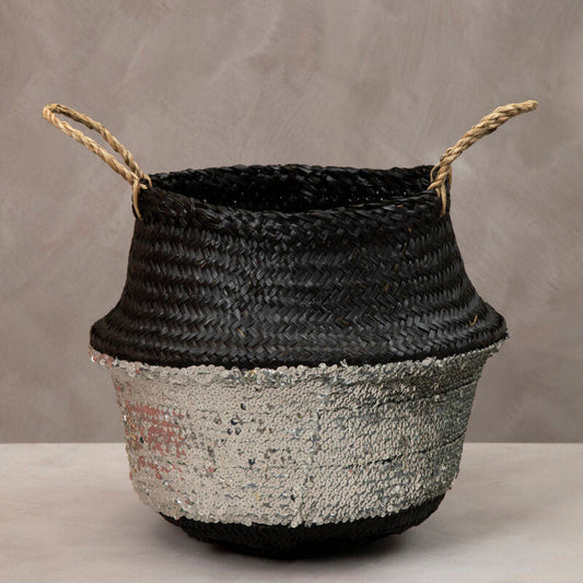 Salos Black and Silver Medium | Seagrass Basket