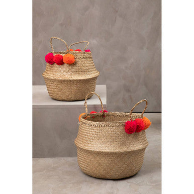 Solas Small Seagrass Pom Pom Basket
