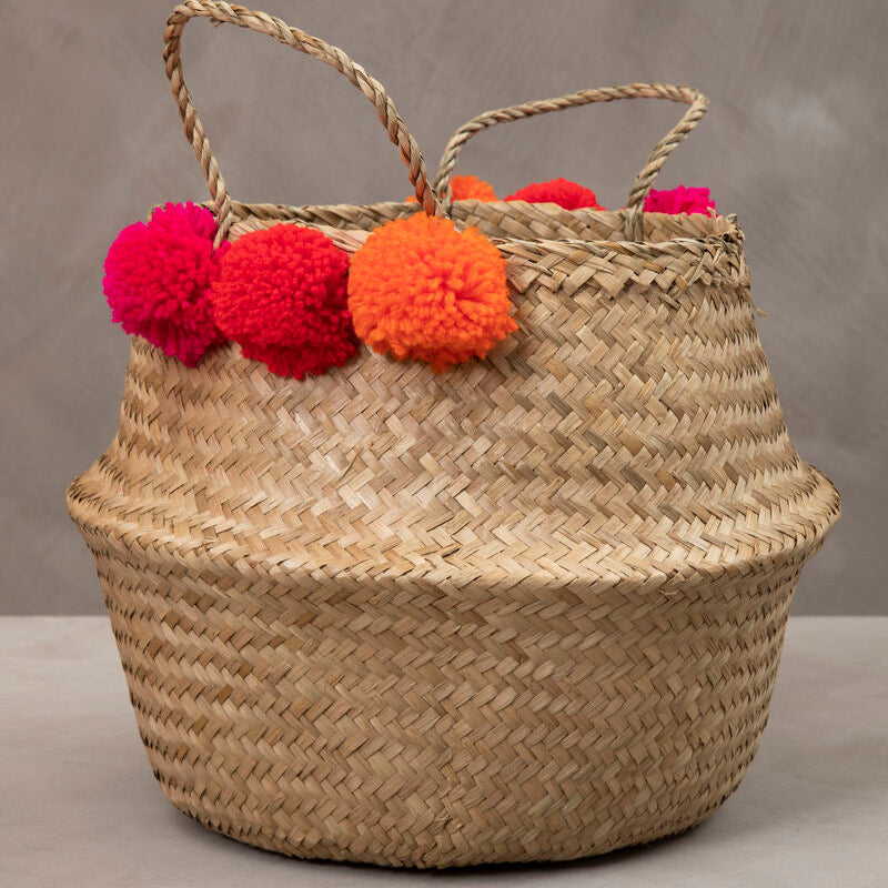Solas Small Seagrass Pom Pom Basket