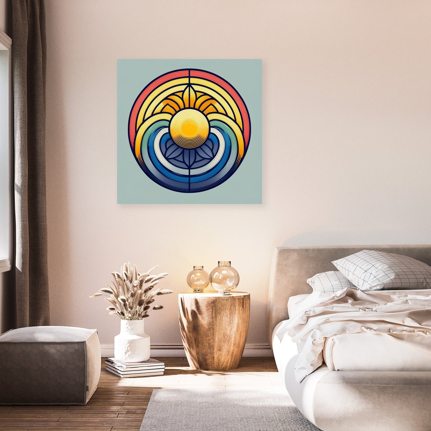 Sun and Rainbow Geometric Canvas