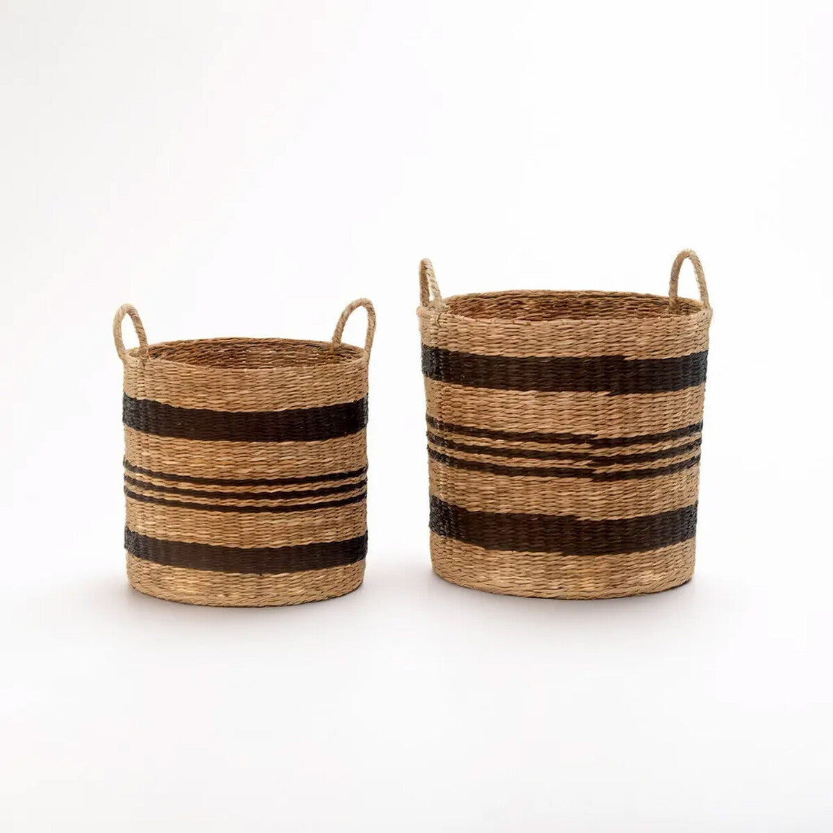 Arles Set of 2 Seagrass Baskets with Black Stripes.