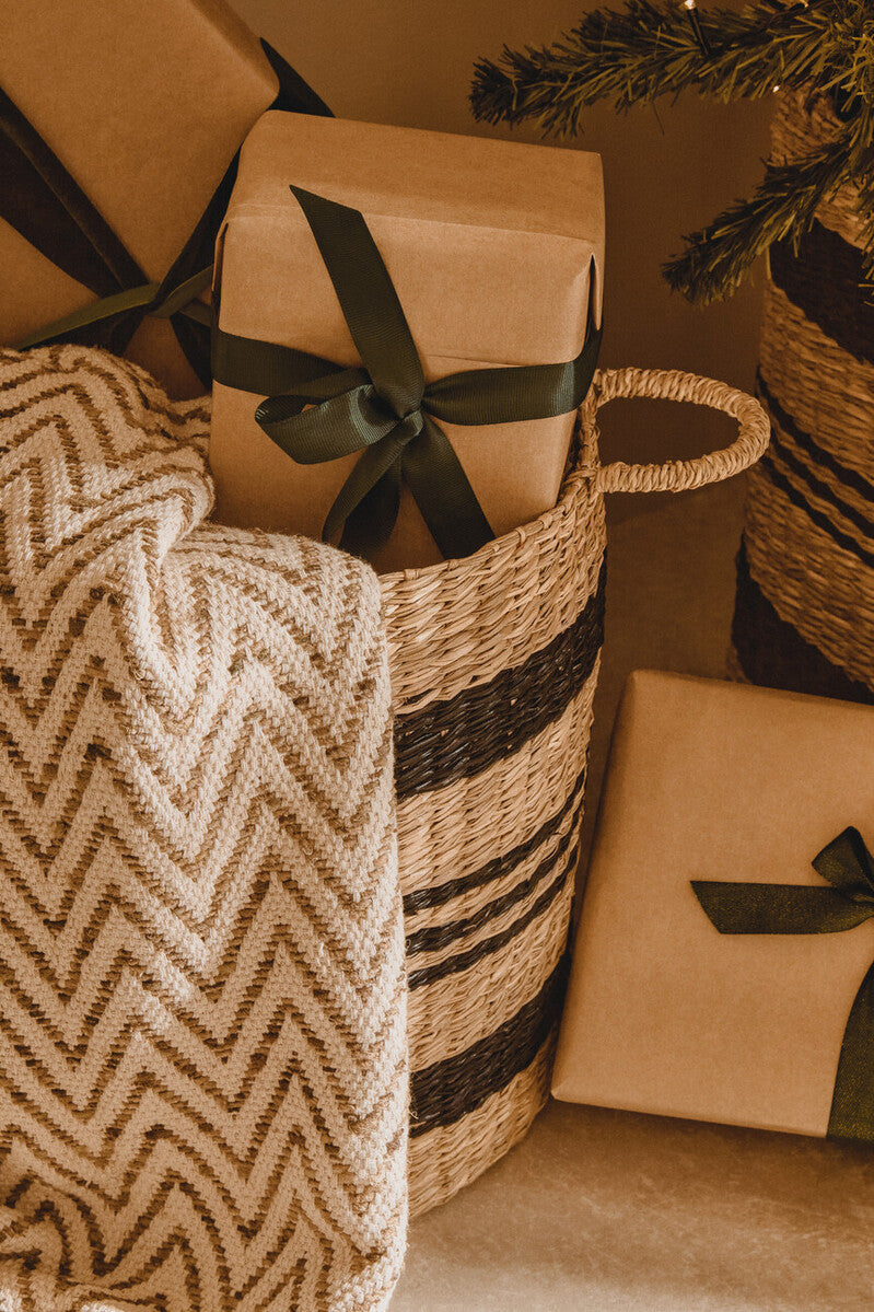 Arles Set of 2 Seagrass Baskets with Black Stripes.
