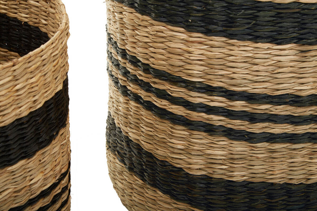 Arles Set of 2 Seagrass Baskets with Black Stripes.