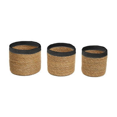Lidi Set Of Three Natural And Black Baskets